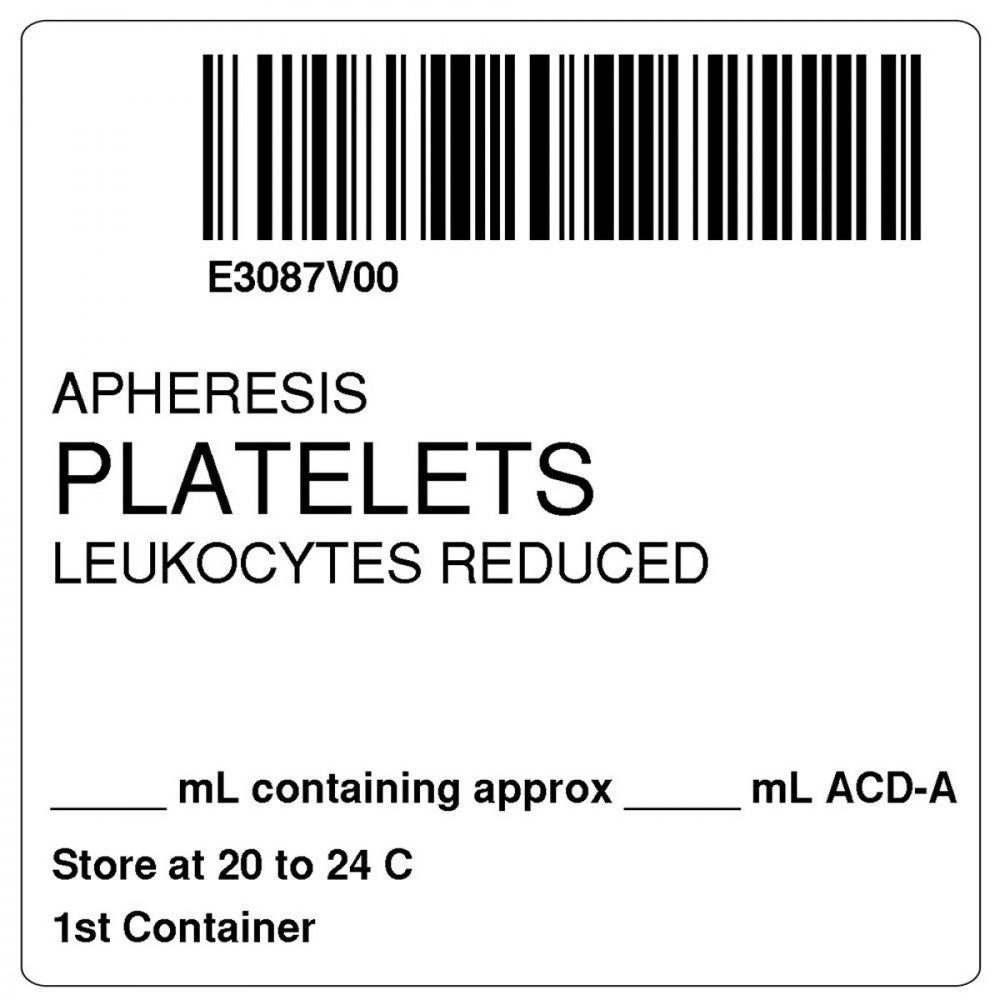 Label Isbt 128 Synthetic Permanent "Apheresis Platelets'' Core 2" X 2" White 500 Per Roll