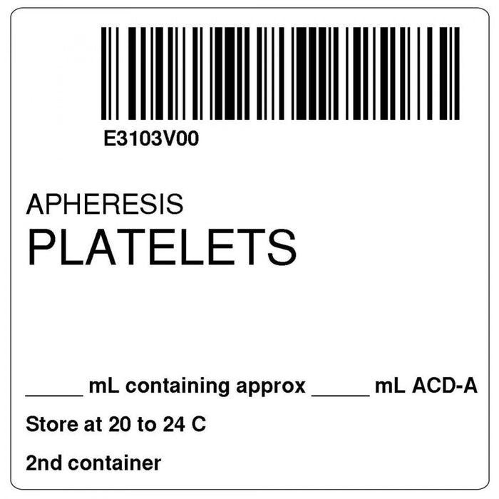 Label Isbt 128 Synthetic Permanent "Apheresis Platelets'' Core 2" X 2" White 500 Per Roll