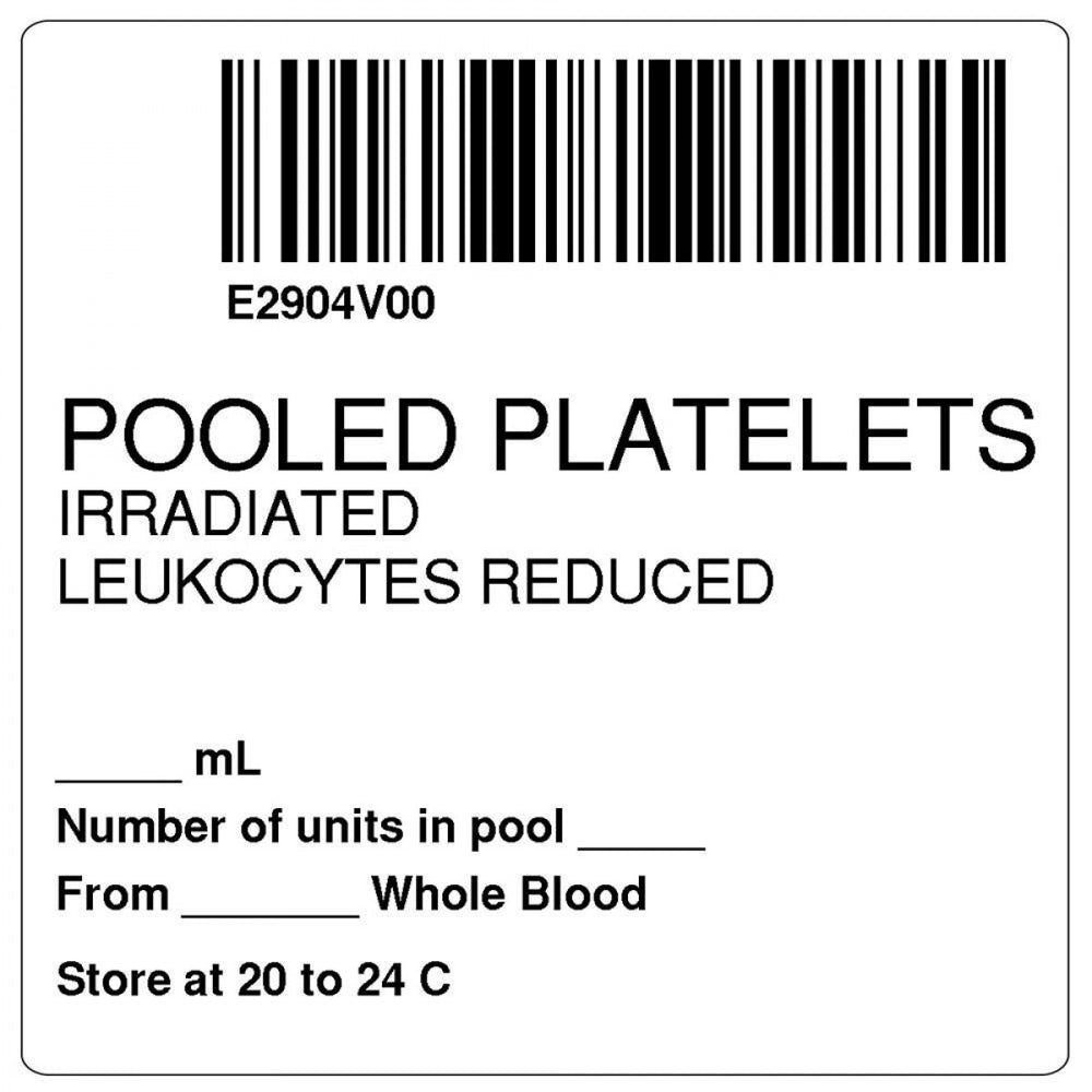 Label Isbt 128 Synthetic Permanent "Pooled Platelets'' Core 2" X 2" White 500 Per Roll