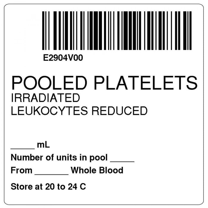 Label Isbt 128 Synthetic Permanent "Pooled Platelets'' Core 2" X 2" White 500 Per Roll