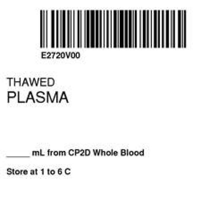 Label Isbt 128 Synthetic Permanent "Thawed Plasma'' Core 2" X 2" White 500 Per Roll