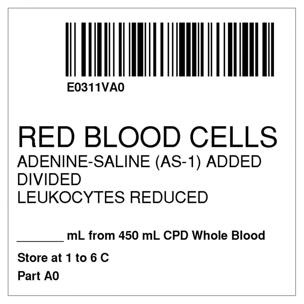 Label, Isbt 128, Synthetic, Permanent, "Red Blood Cells Adenine", 2 X 2, White, 500 Per Roll