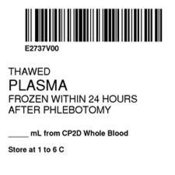 Label Isbt 128 Synthetic Permanent "Thawed Plasma Frozen'' Core 2" X 2" White 500 Per Roll