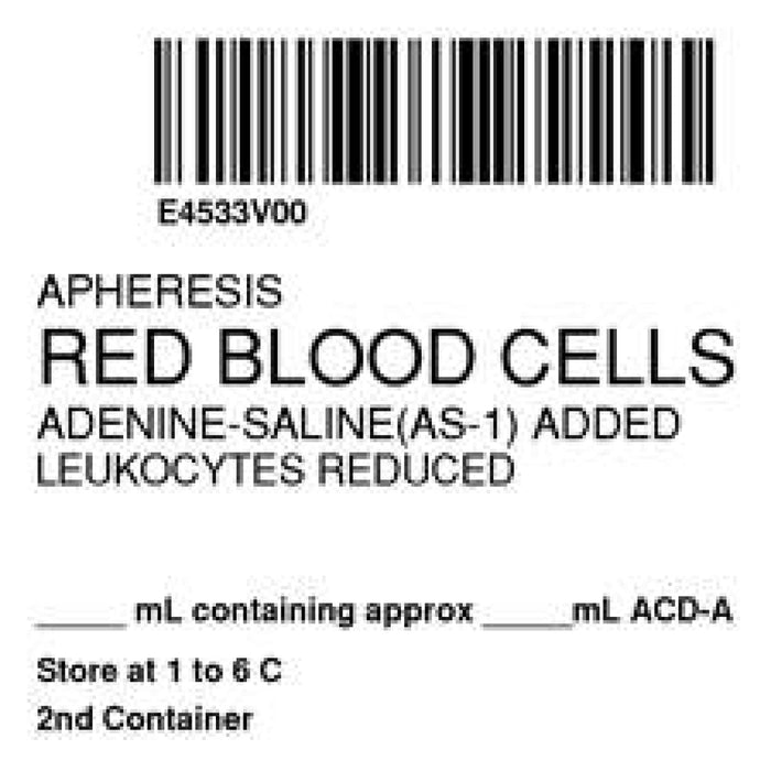 Label Isbt 128 Synthetic Permanent "Apheresis Red Blood'' Core 2" X 2" White 500 Per Roll