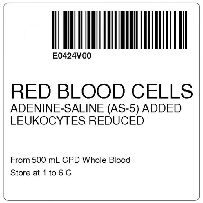 Label "Red Blood Cells" 2X2 White 500 Rl P 59715300