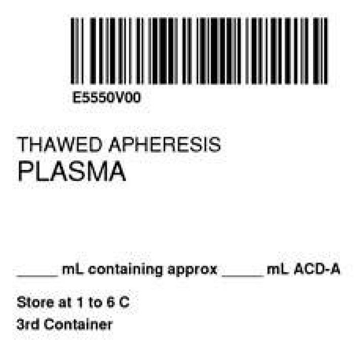 Label Isbt 128 Synthetic Permanent "Thawed Aphersis'' Core 2" X 2" White 500 Per Roll