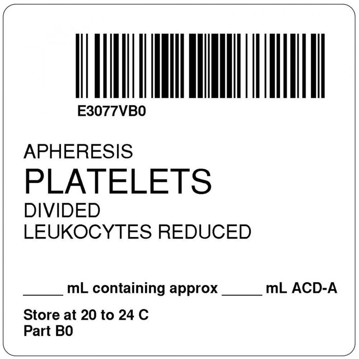 Label Isbt 128 Synthetic Permanent "Apheresis Platelets'' Core 2" X 2" White 500 Per Roll