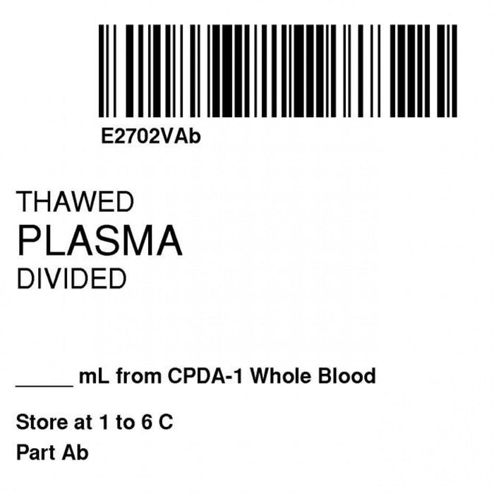 Label Isbt 128 Synthetic Permanent "Thawed Plasma Div'' Core 2" X 2" White 500 Per Roll