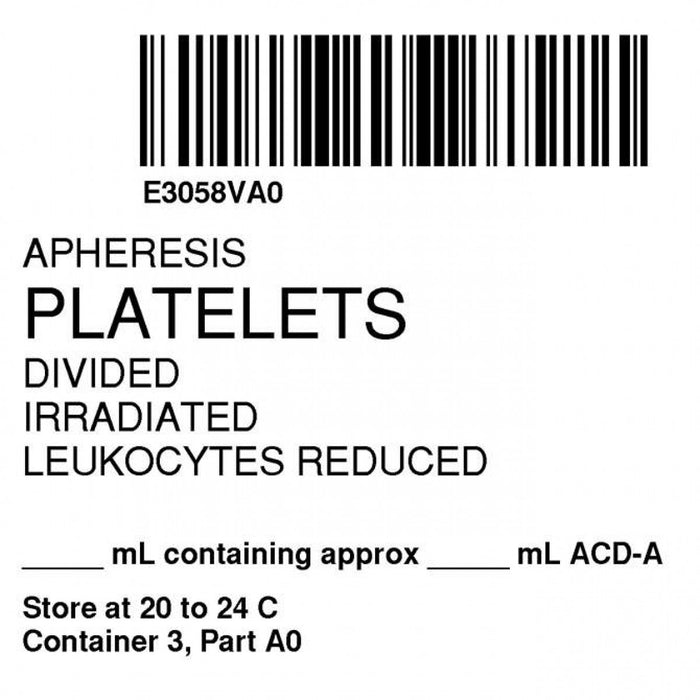 Label Isbt 128 Synthetic Permanent "Apheresis Platelets Div'' Core 2" X 2" White 500 Per Roll