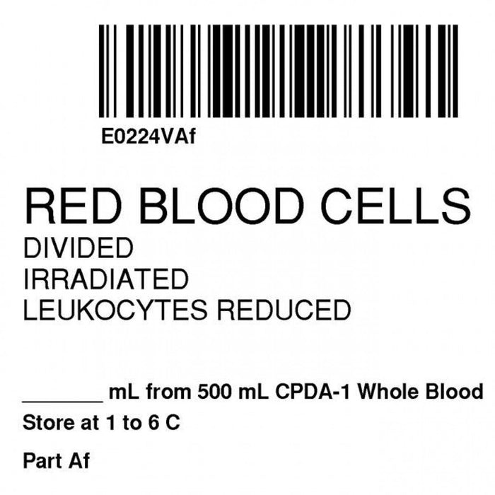 Label Isbt 128 Synthetic Permanent "Red Blood Cells Div'' Core 2" X 2" White 500 Per Roll