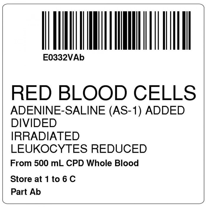 Label, Isbt 128, Synthetic, Permanent, "Red Blood Cells", 2 X 2, White, 500 Per Roll