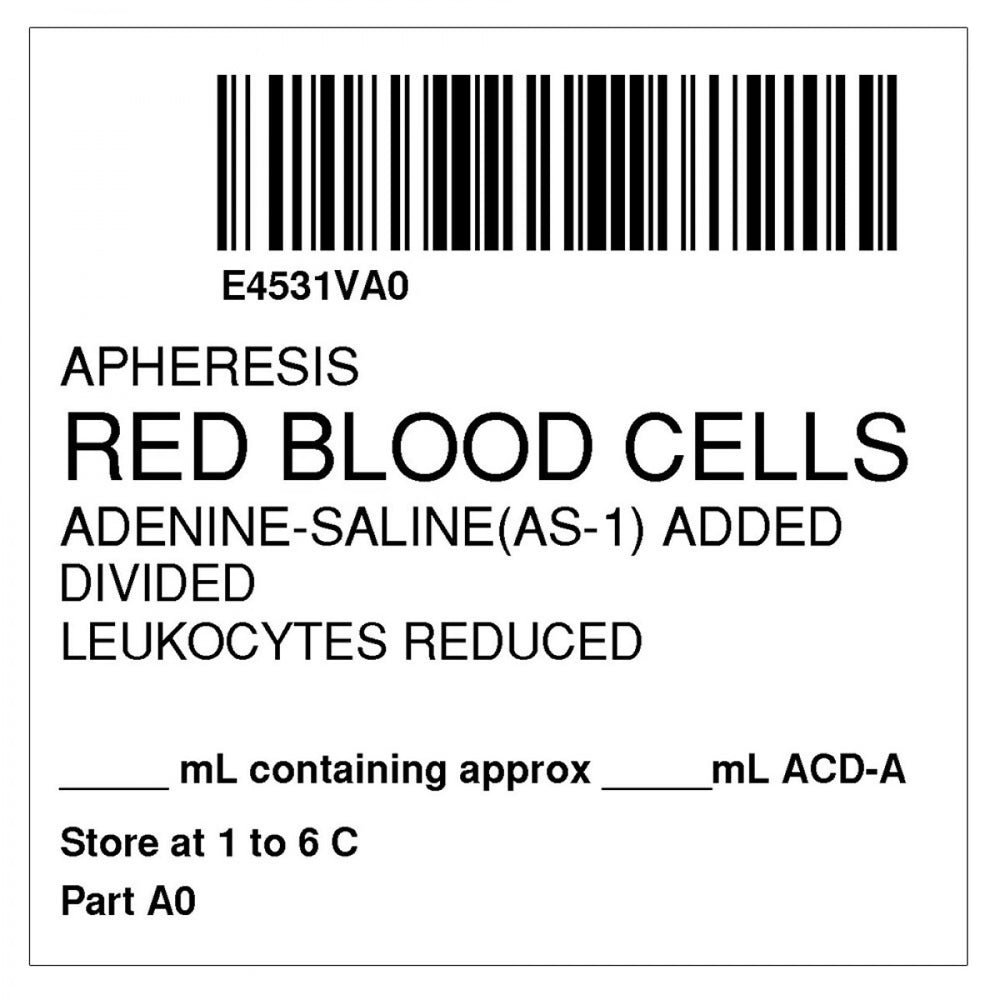 Label, Isbt 128, Synthetic, Permanent, "Apheresis Red Blood Cells", 2 X 2, White, 500 Per Roll