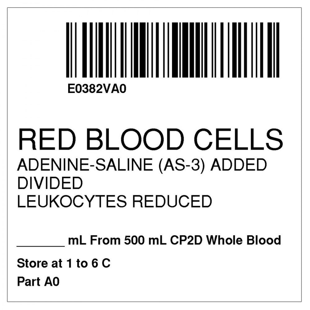 Label, Isbt 128, Synthetic, Permanent, "Red Blood Cells Adenine", 2 X 2, White, 500 Per Roll