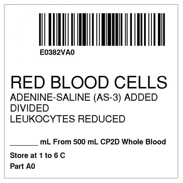 Label, Isbt 128, Synthetic, Permanent, "Red Blood Cells Adenine", 2 X 2, White, 500 Per Roll