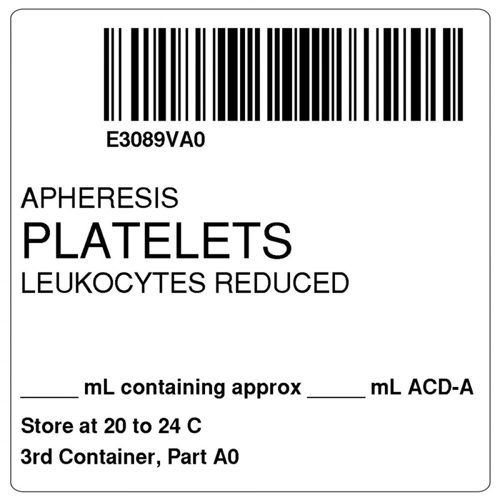 Label, Isbt 128, Synthetic, Permanent, "Apheresis Platelets Leuko", 2 X 2, White, 500 Per Roll