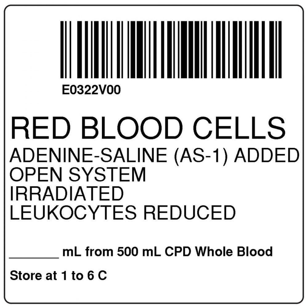 Label, Isbt 128, Synthetic, Permanent, "Red Blood Cells Adenine", 2 X 2, White, 500 Per Roll