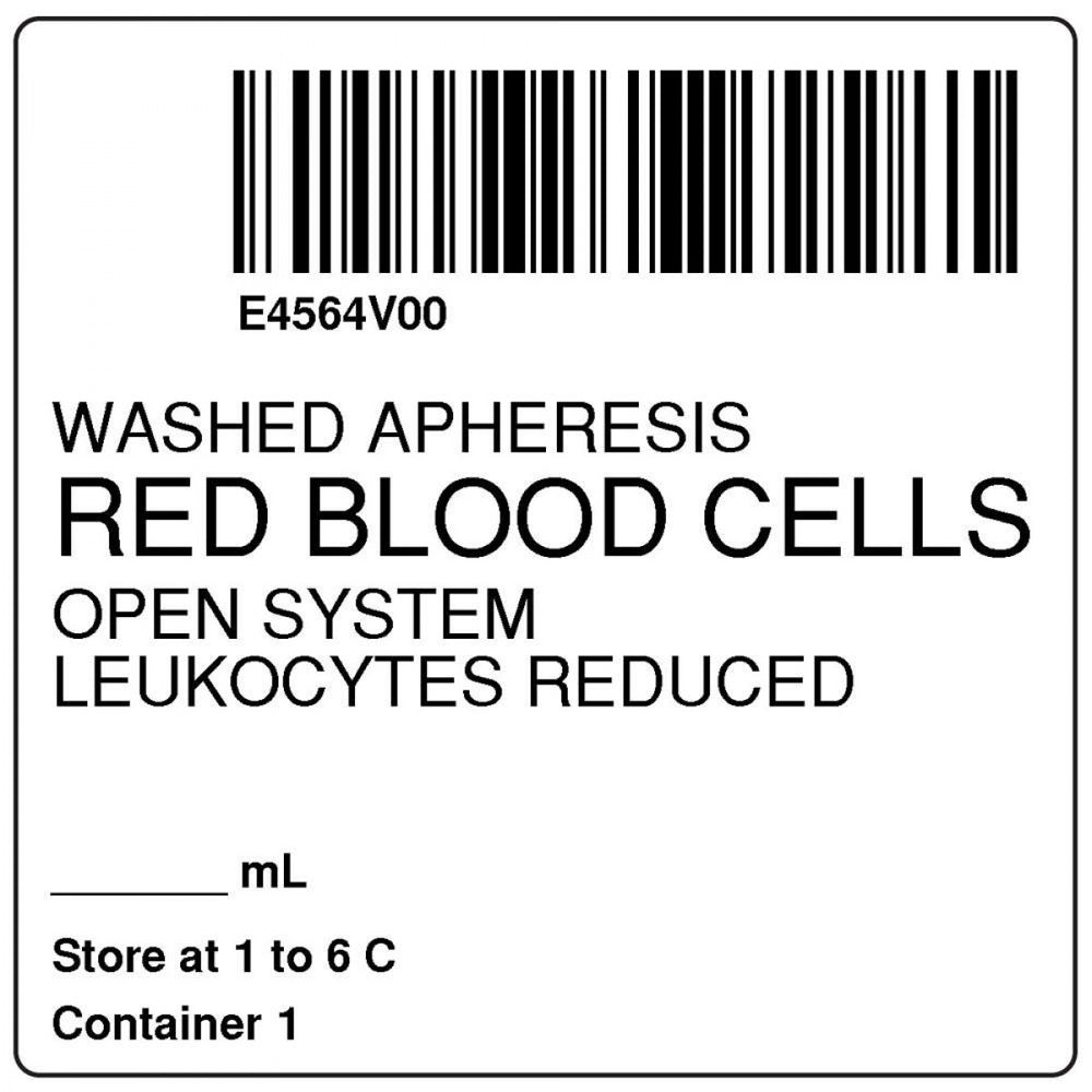 Label, Isbt 128, Synthetic, Permanent, "Washed Apheresis Red", 2 X 2, White, 500 Per Roll