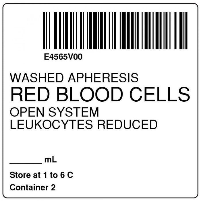 Label, Isbt 128, Synthetic, Permanent, "Washed Apheresis Red", 2 X 2, White, 500 Per Roll