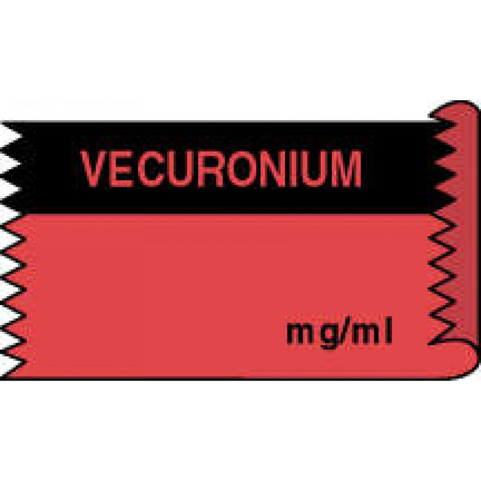 Tape Removable Vecuronium Mg/Ml 1" Core 1/2" X 500" Imprints Fl. Red And Black 333 500 Inches Per Roll