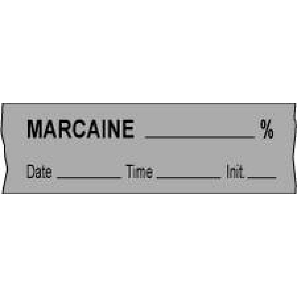 Anesthesia Tape With Date, Time, And Initial Removable Marcaine % 1" Core 1/2" X 500" Imprints Gray 333 500 Inches Per Roll