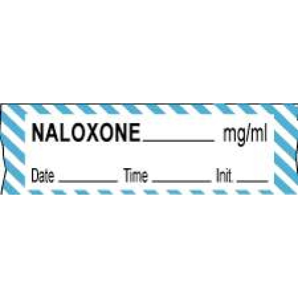 Anesthesia Tape With Date, Time, And Initial Removable Naloxone Mg/Ml 1" Core 1/2" X 500" Imprints White And Blue 333 500 Inches Per Roll