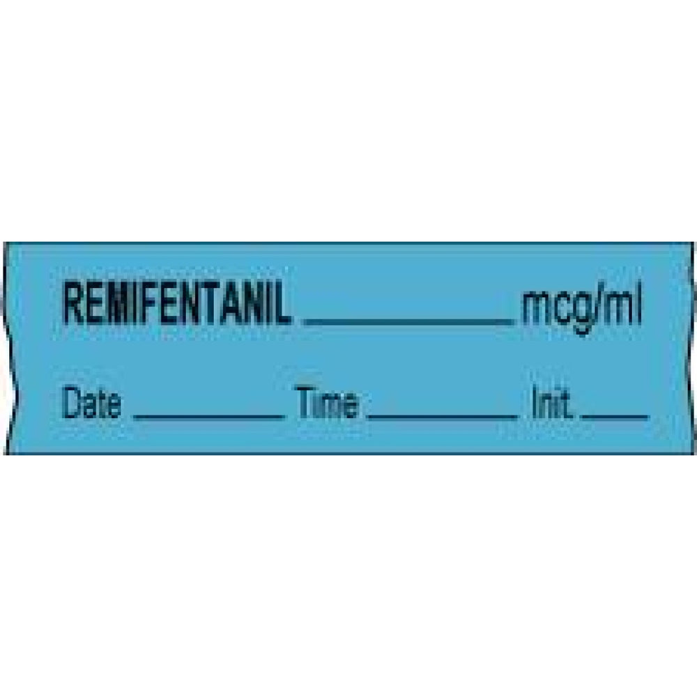 Anesthesia Tape With Date, Time, And Initial Removable Remifentanil Mcg/Ml 1" Core 1/2" X 500" Imprints Blue 333 500 Inches Per Roll