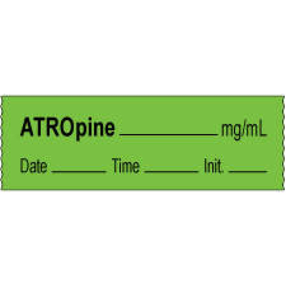 Anesthesia Tape With Date, Time, And Initial | Tall-Man Lettering Removable Atropine Mg/Ml 1" Core 1/2" X 500" Imprints Green 333 500 Inches Per Roll