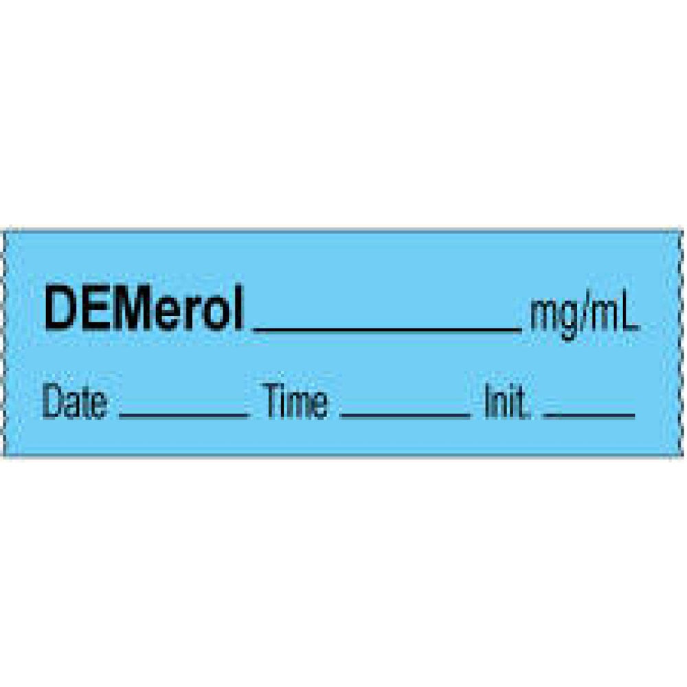 Anesthesia Tape With Date, Time, And Initial | Tall-Man Lettering Removable Demerol Mg/Ml 1" Core 1/2" X 500" Imprints Blue 333 500 Inches Per Roll