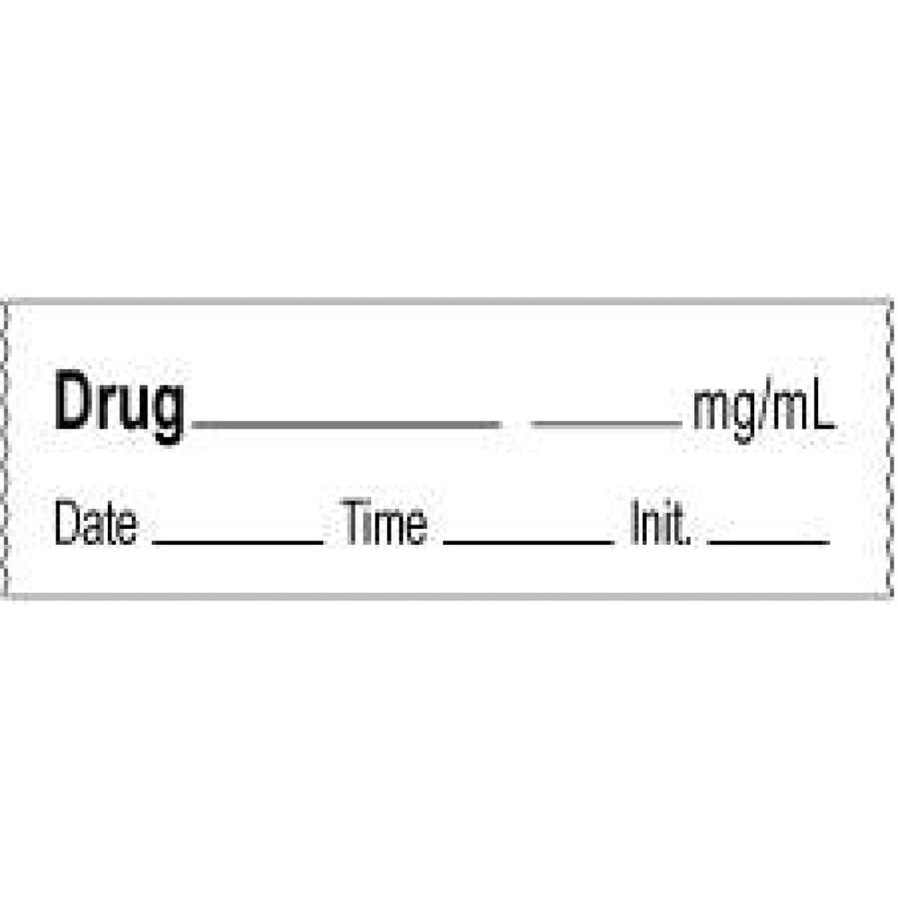 Anesthesia Tape With Date, Time, And Initial Removable Drug Mg/Ml 1" Core 1/2" X 500" Imprints White 333 500 Inches Per Roll