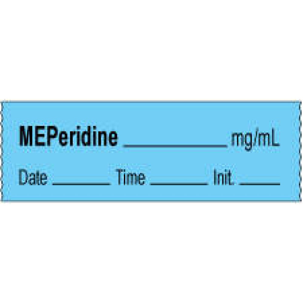 Anesthesia Tape With Date, Time, And Initial | Tall-Man Lettering Removable Meperidine Mg/Ml 1" Core 1/2" X 500" Imprints Blue 333 500 Inches Per Roll