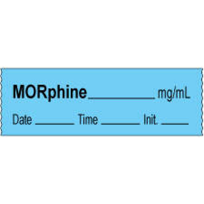 Anesthesia Tape With Date, Time, And Initial | Tall-Man Lettering Removable Morphine Mg/Ml 1" Core 1/2" X 500" Imprints Blue 333 500 Inches Per Roll