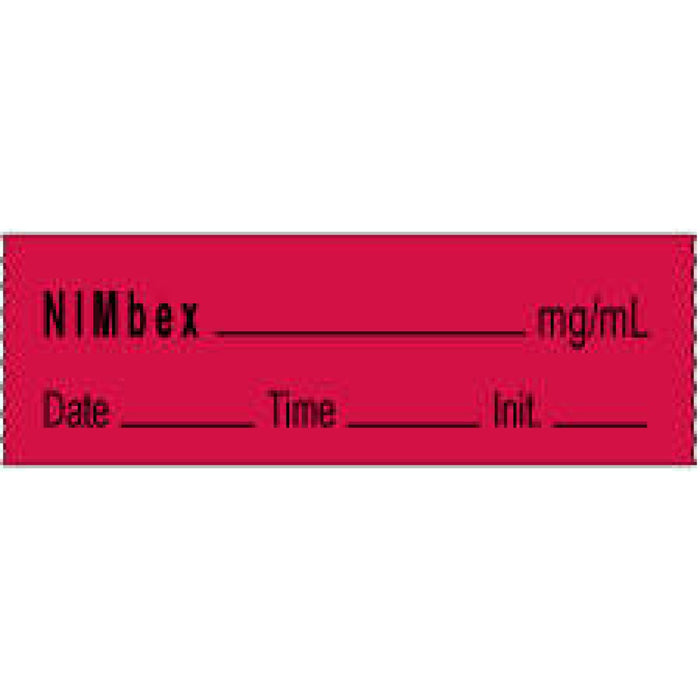 Anesthesia Tape With Date, Time, And Initial | Tall-Man Lettering Removable Nimbex Mg/Ml 1" Core 1/2" X 500" Imprints Fl. Red 333 500 Inches Per Roll