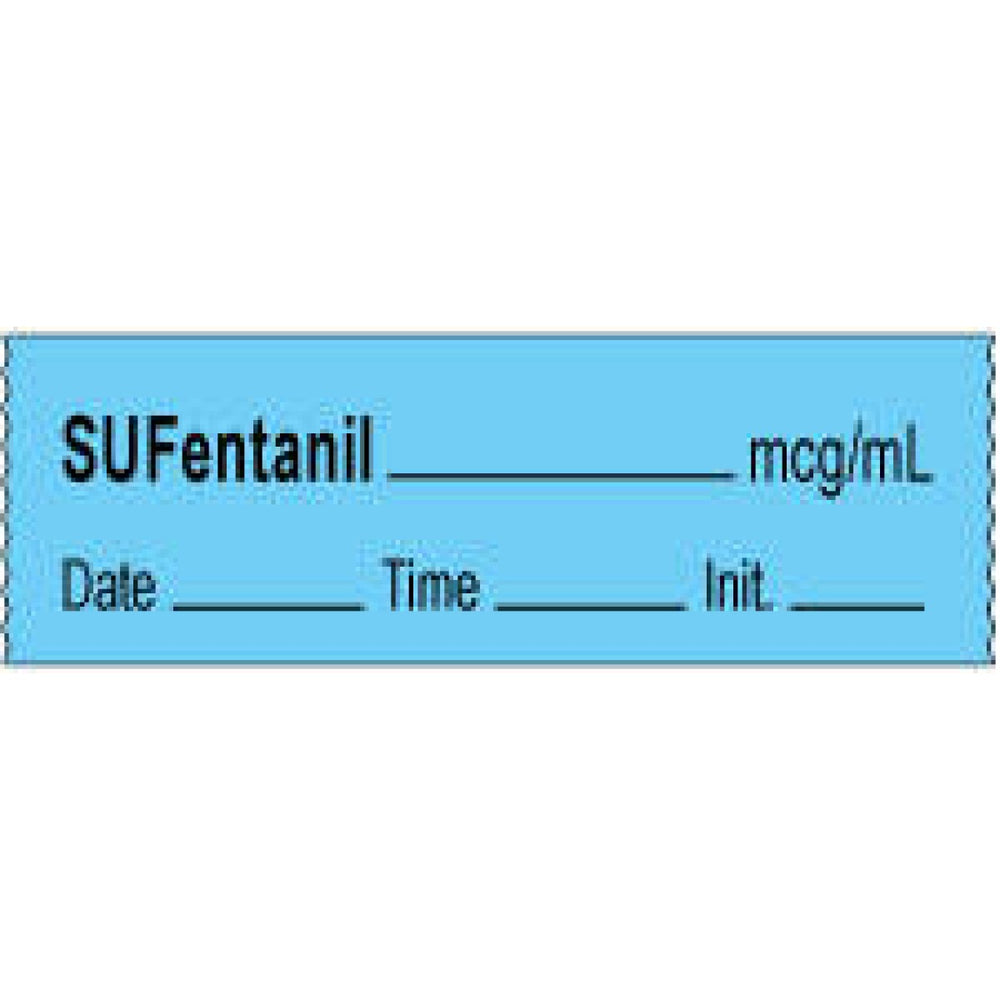 Anesthesia Tape With Date, Time, And Initial | Tall-Man Lettering Removable Sufentanil Mcg/Ml 1" Core 1/2" X 500" Imprints Blue 333 500 Inches Per Roll