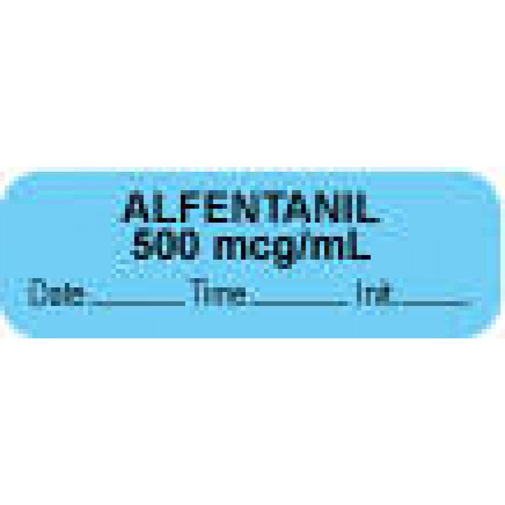 Anesthesia Label With Date, Time, And Initial Paper Permanent "Alfentanil 500 Mcg/Ml" Core 1 1/2" X 1/2" Blue 1000 Per Roll