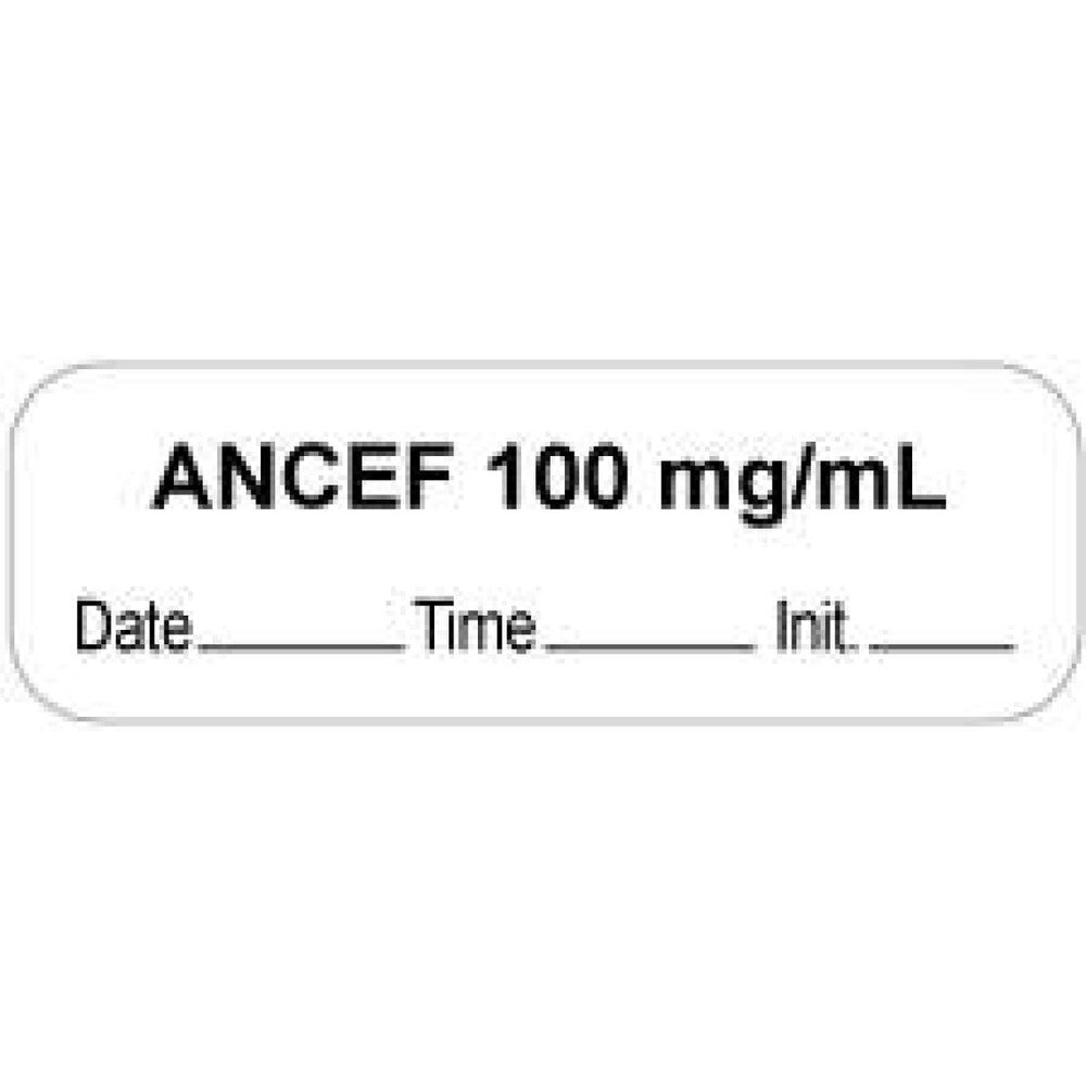 Anesthesia Label With Date, Time, And Initial Paper Permanent "Ancef 100 Mg/Ml" Core 1 1/2" X 1/2" White 1000 Per Roll