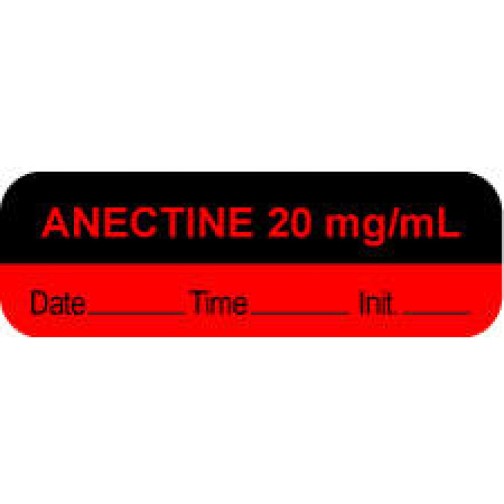 Anesthesia Label With Date, Time, And Initial Paper Permanent "Anectine 20 Mg/Ml" Core 1 1/2" X 1/2" Fl. Red And Black 1000 Per Roll