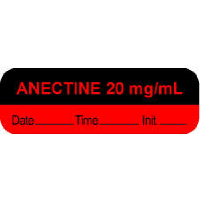 Anesthesia Label With Date, Time, And Initial Paper Permanent "Anectine 20 Mg/Ml" Core 1 1/2" X 1/2" Fl. Red And Black 1000 Per Roll