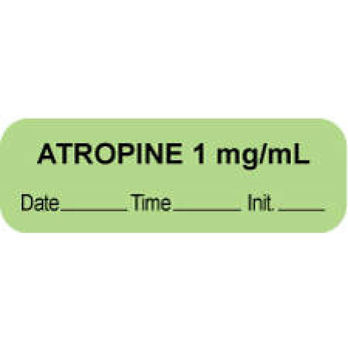 Anesthesia Label With Date, Time, And Initial Paper Permanent "Atropine 1 Mg/Ml" Core 1 1/2" X 1/2" Green 1000 Per Roll