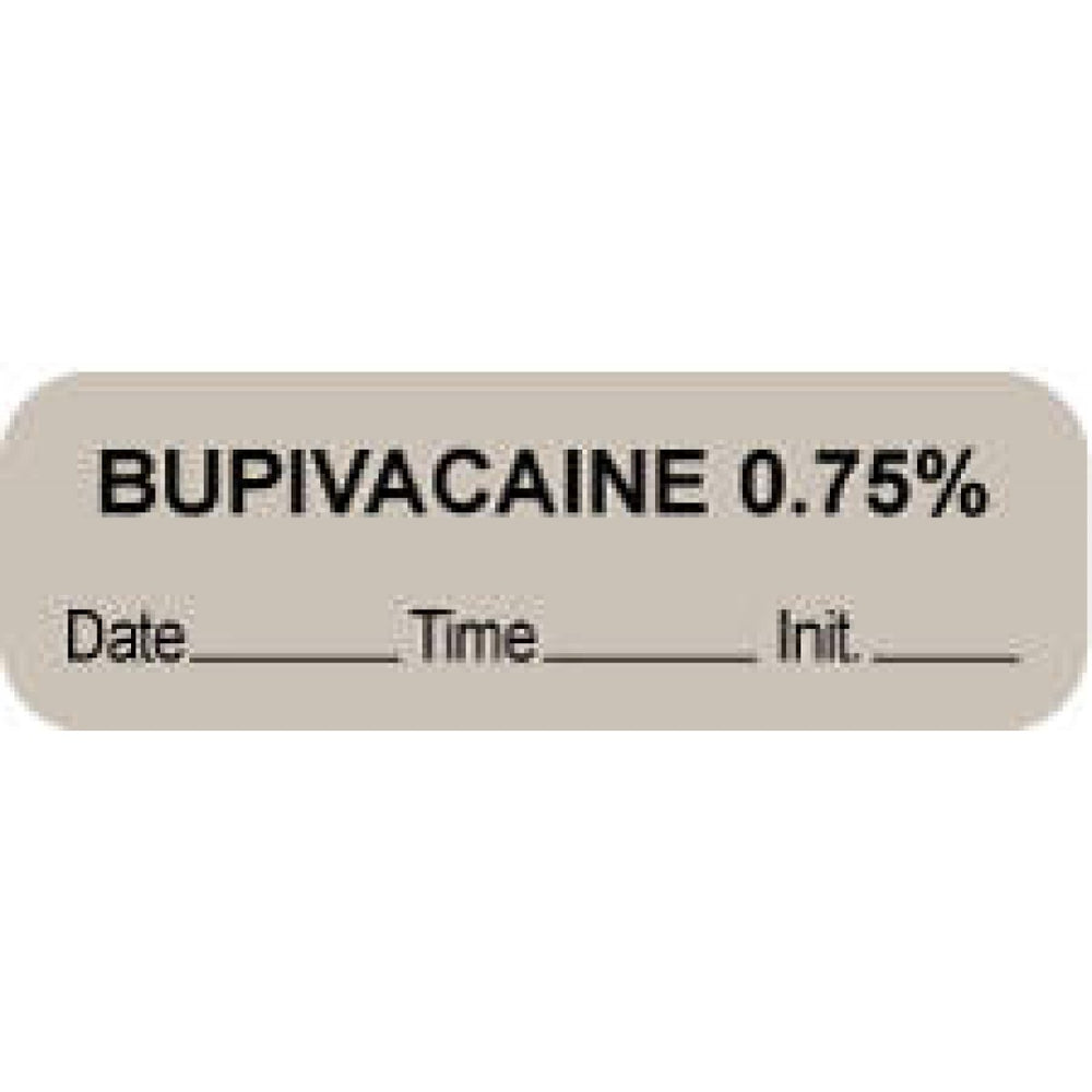 Anesthesia Label With Date, Time, And Initial Paper Permanent "Bupivacaine 0.75%" Core 1 1/2" X 1/2" Gray 1000 Per Roll