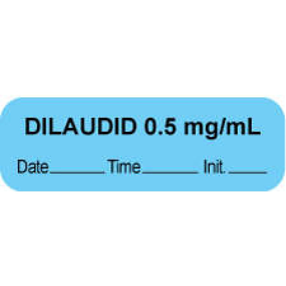 Anesthesia Label With Date, Time, And Initial Paper Permanent "Dilaudid 0.5 Mg/Ml" Core 1 1/2" X 1/2" Blue 1000 Per Roll