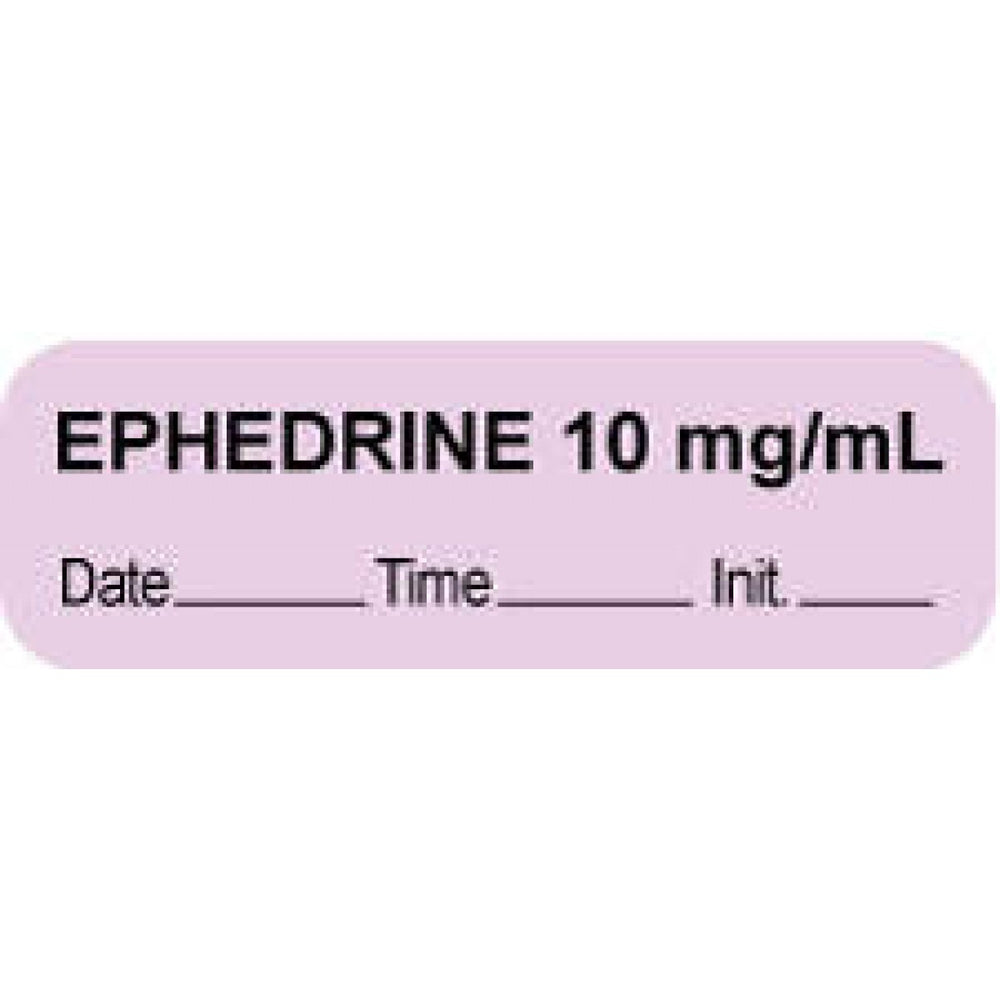 Anesthesia Label With Date, Time, And Initial Paper Permanent "Ephedrine 10 Mg/Ml" Core 1 1/2" X 1/2" Violet 1000 Per Roll