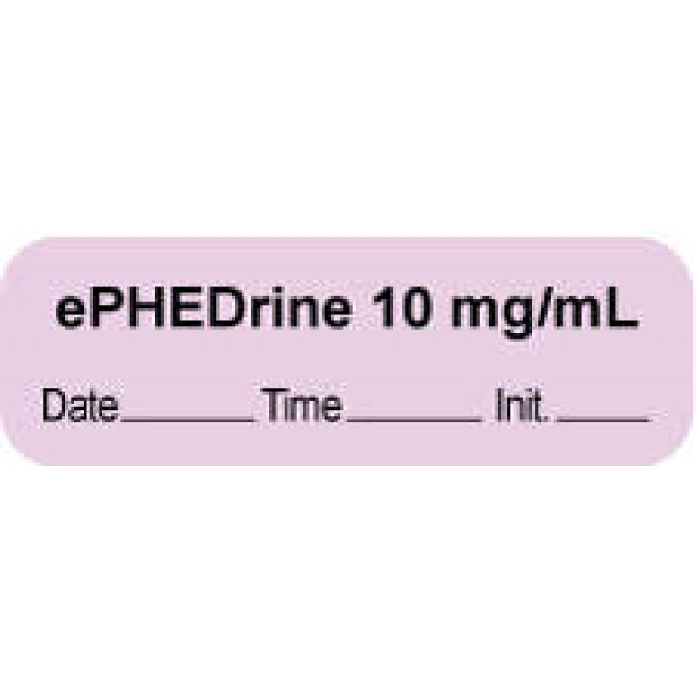 Anesthesia Label With Date, Time, And Initial | Tall-Man Lettering Paper Permanent "Ephedrine 10 Mg/Ml" Core 1 1/2" X 1/2" Violet 1000 Per Roll