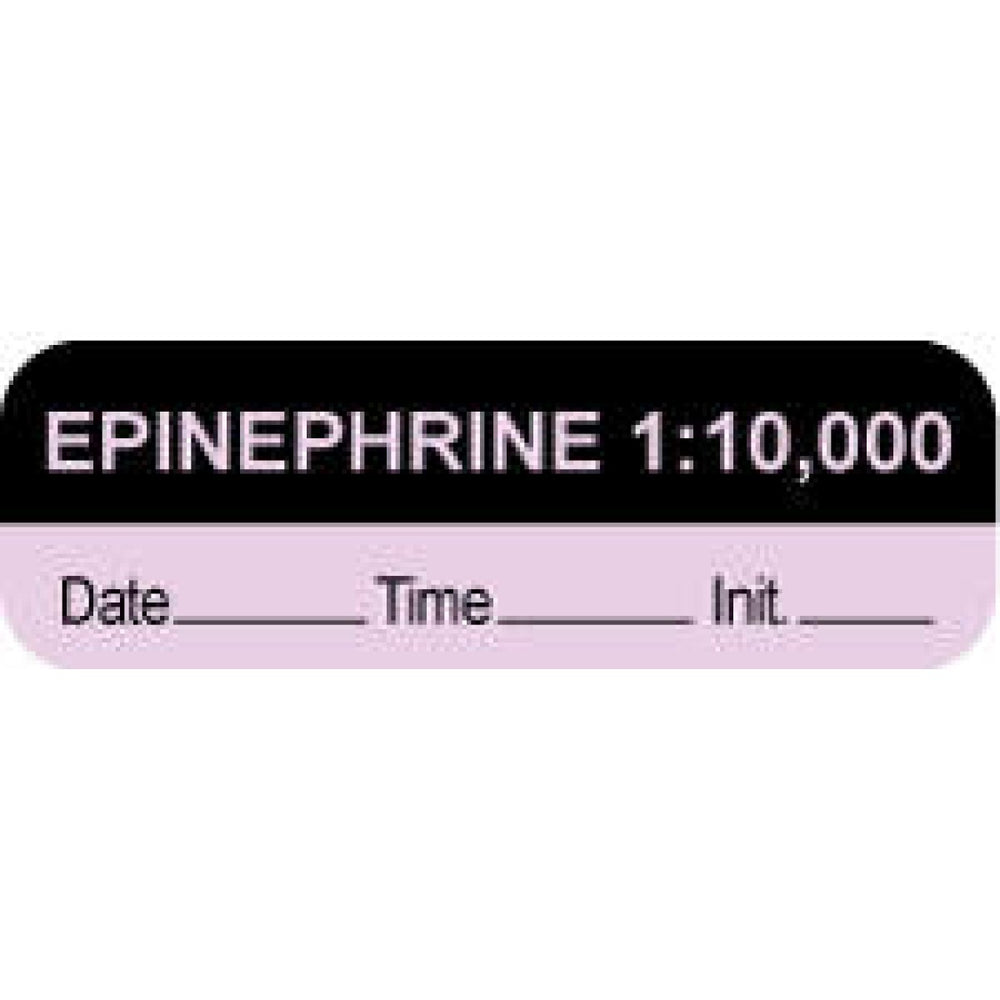 Anesthesia Label With Date, Time, And Initial Paper Permanent "Epinephrine 1:10,000" 1 Core 1 1/2" X 1/2" Violet And Black 1000 Per Roll