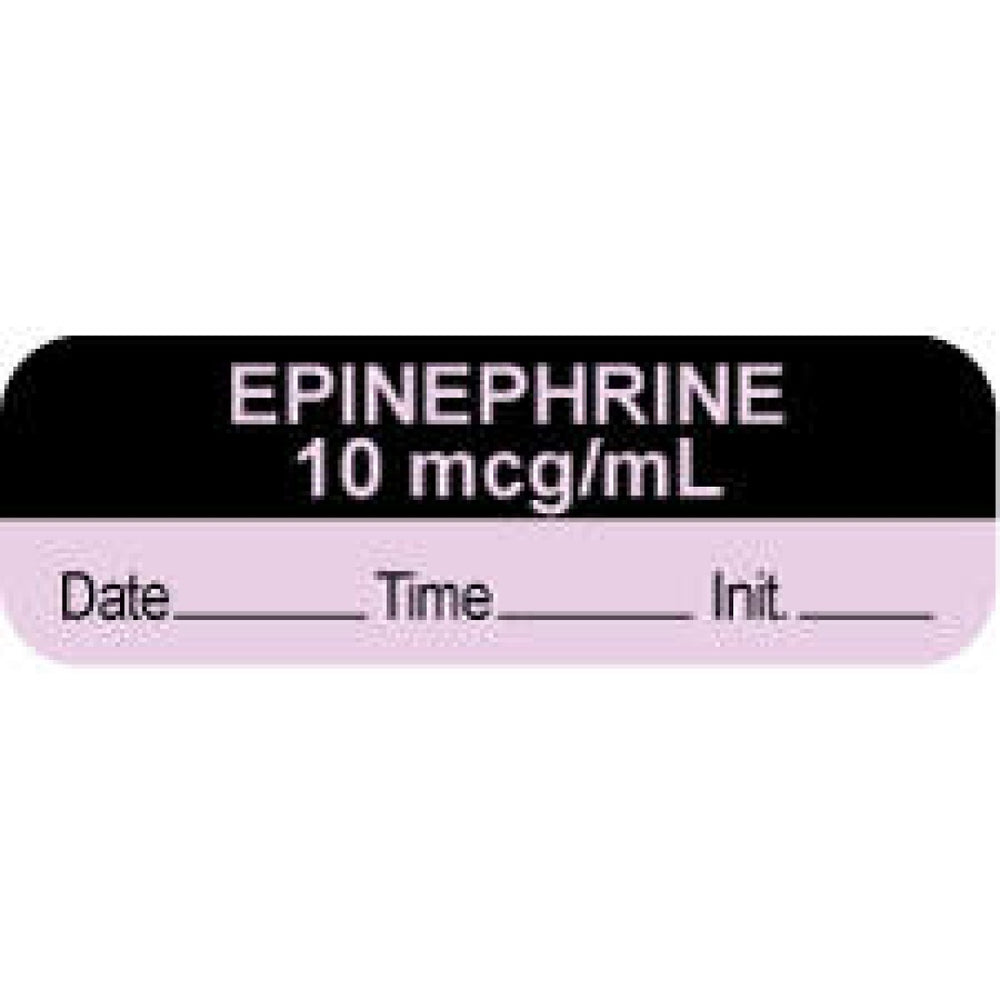 Anesthesia Label With Date, Time, And Initial Paper Permanent "Epinephrine 10 Mcg/Ml" Core 1 1/2" X 1/2" Violet And Black 1000 Per Roll