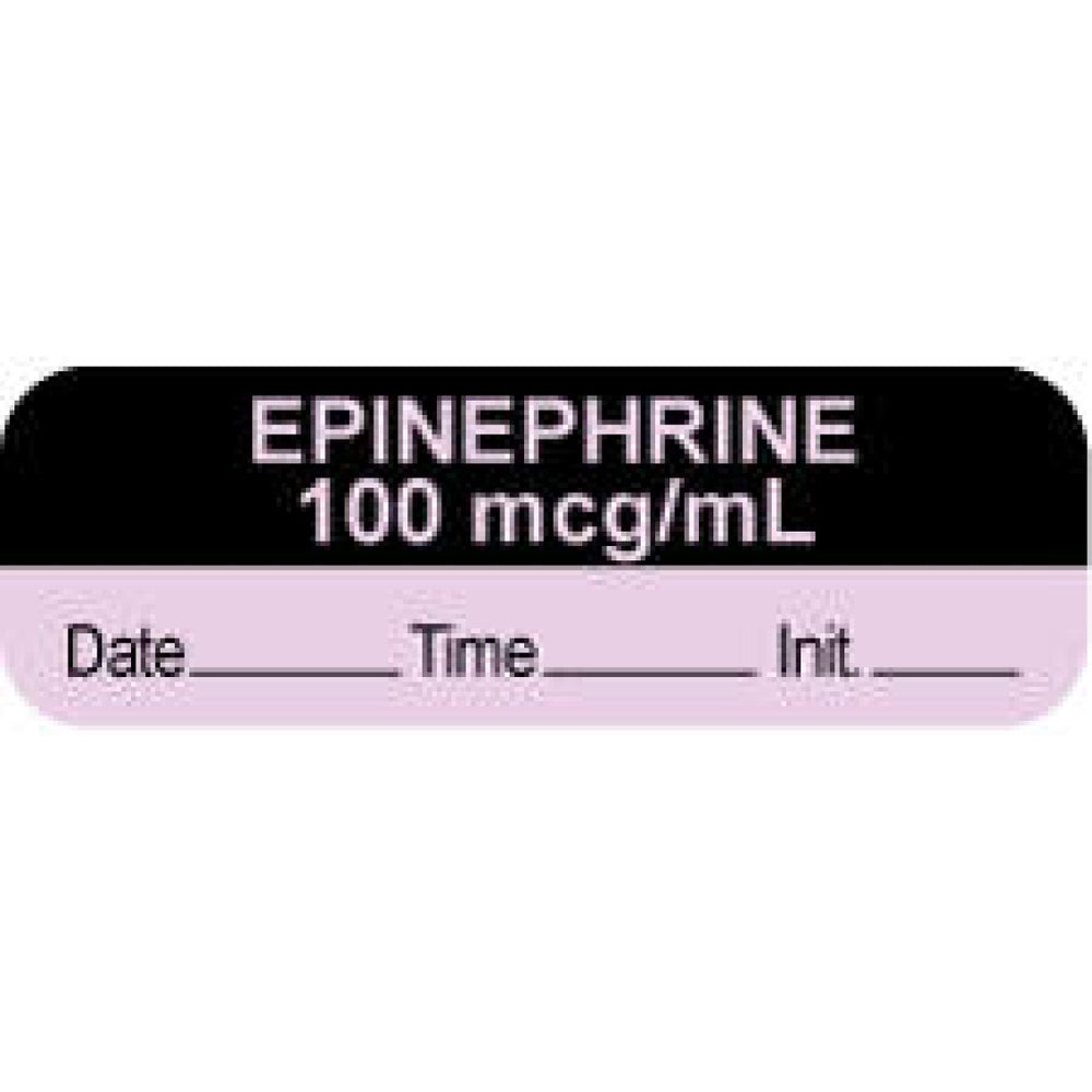 Anesthesia Label With Date, Time, And Initial Paper Permanent "Epinephrine 100 Mcg/Ml" Core 1 1/2" X 1/2" Violet And Black 1000 Per Roll