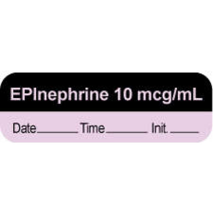 Anesthesia Label With Date, Time, And Initial | Tall-Man Lettering Paper Permanent "Epinephrine 10 Mcg/Ml" Core 1 1/2" X 1/2" Violet And Black 1000 Per Roll