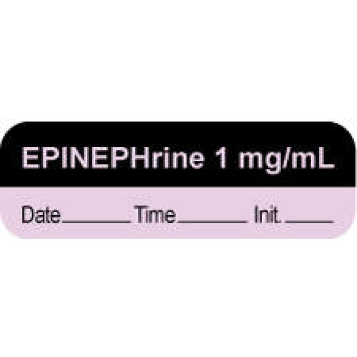 Anesthesia Label With Date, Time, And Initial | Tall-Man Lettering Paper Permanent "Epinephrine 1 Mg/Ml" Core 1 1/2" X 1/2" Violet And Black 1000 Per Roll