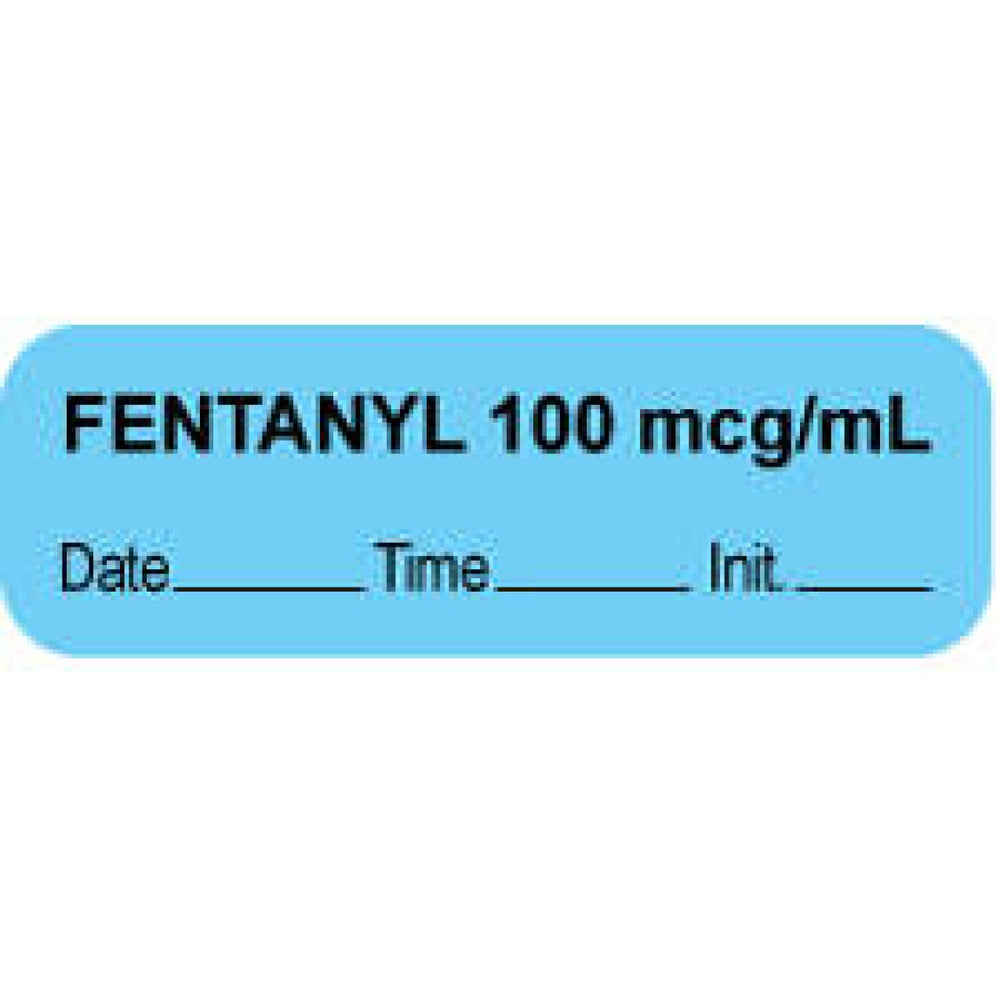 Anesthesia Label With Date, Time, And Initial Paper Permanent "Fentanyl 100 Mcg/Ml" Core 1 1/2" X 1/2" Blue 1000 Per Roll