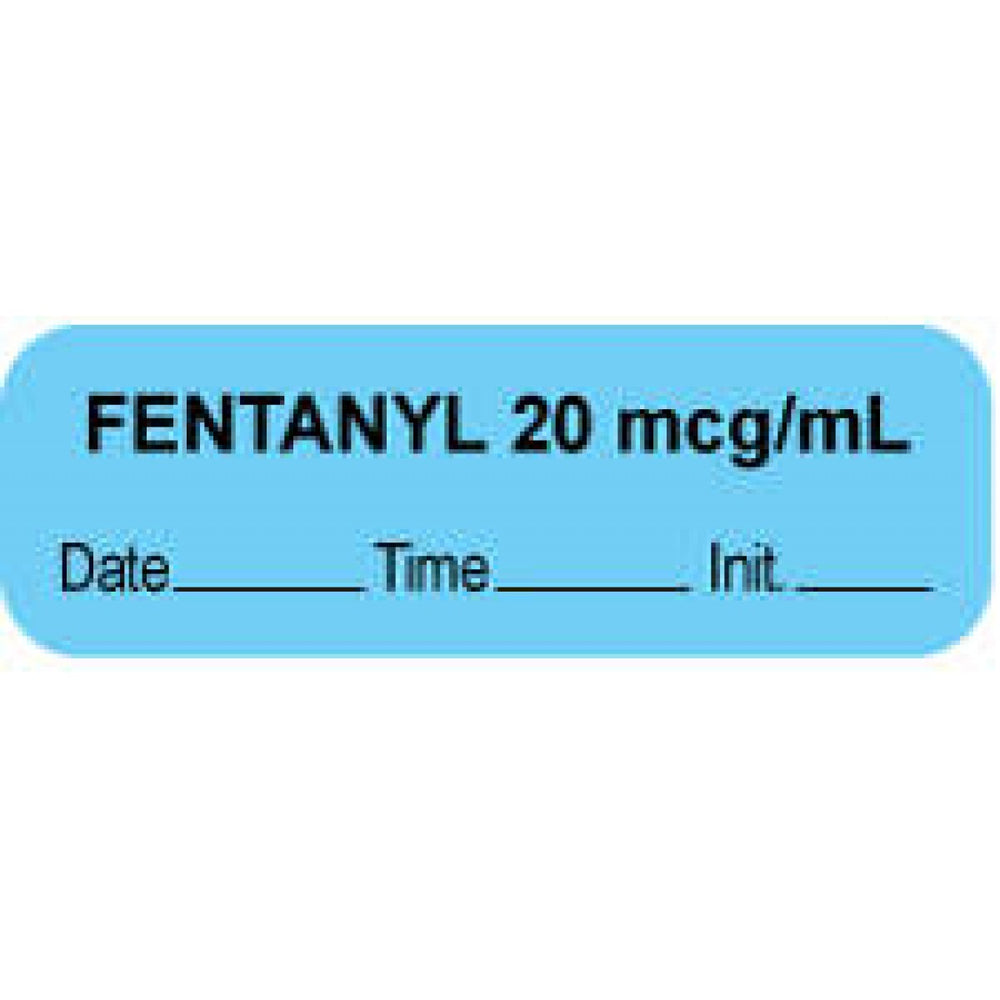 Anesthesia Label With Date, Time, And Initial Paper Permanent "Fentanyl 20 Mcg/Ml" Core 1 1/2" X 1/2" Blue 1000 Per Roll