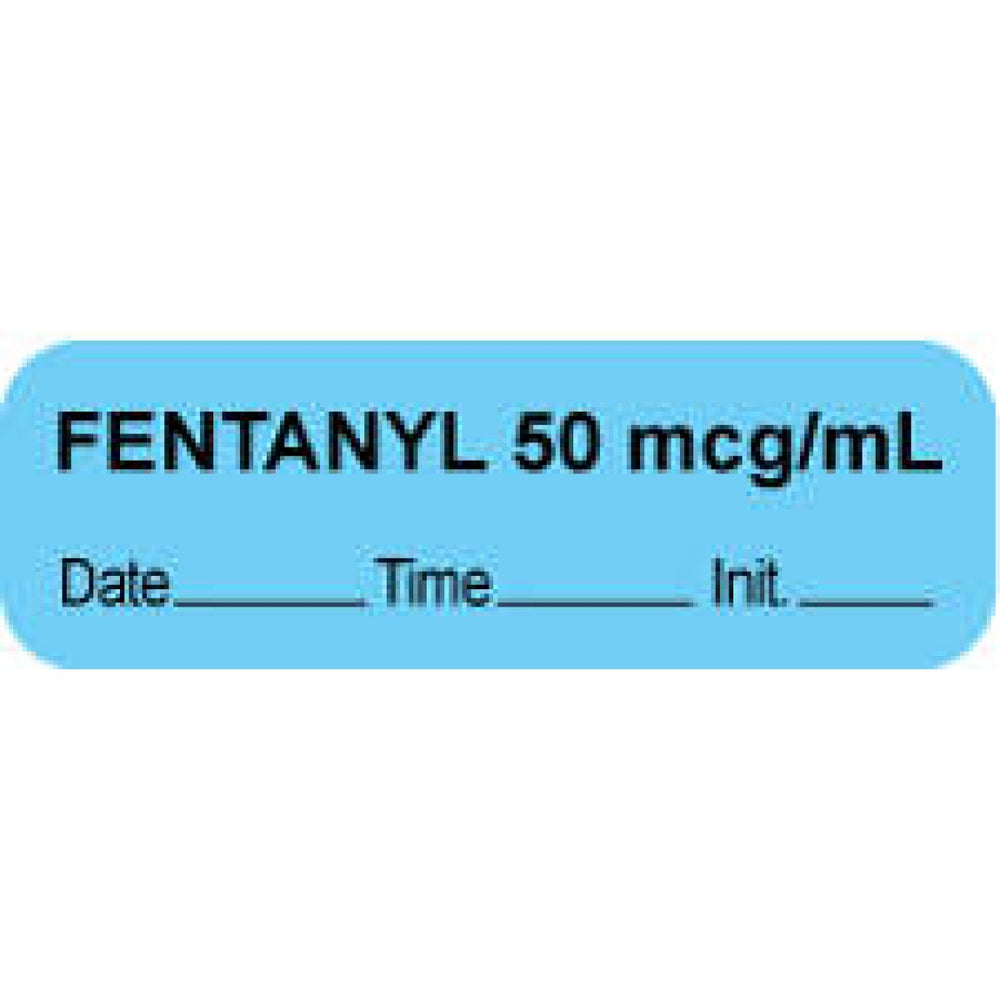 Anesthesia Label With Date, Time, And Initial Paper Permanent "Fentanyl 50 Mcg/Ml" Core 1 1/2" X 1/2" Blue 1000 Per Roll